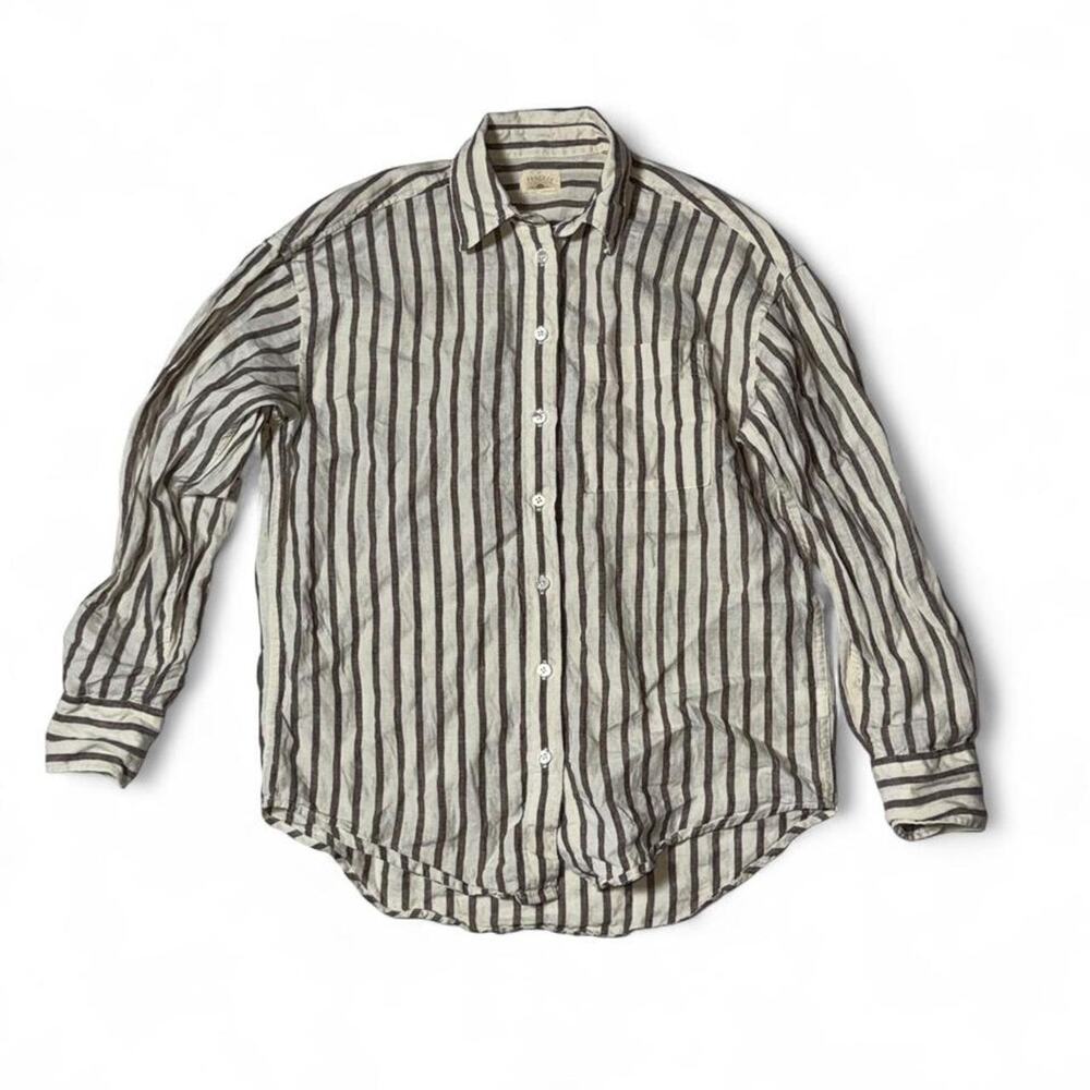 Faherty Willa 100% Linen Striped Button Down Shirt Brown Neutral XXS